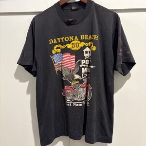 Vintage 1991 Vietnam Vets Screen Stars Daytona Bike Week XL Gray Single Stitch